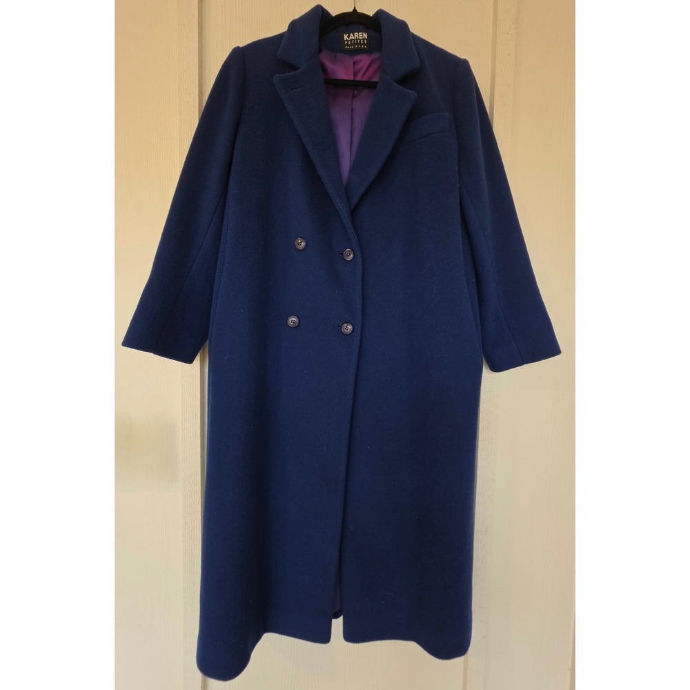 Vintage 100% Wool Royal Blue Double Breasted‎ Coat L/XL Winter Preppy Academia